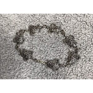 Sea Turtle Link Bracelet Silver Tone Metal‎ Costume Beach Jewelry